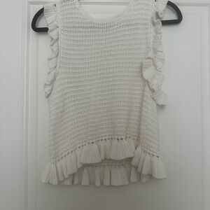 MARBLE Cream Ruffled Sleeveless Blouse